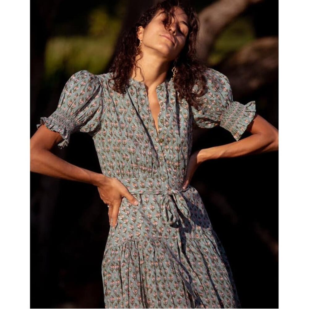 Rare size - Daughters of India Prairie Puff Sleeve Midi Dress Sage XL